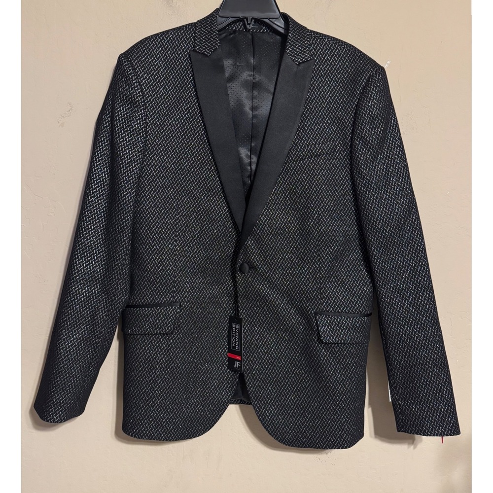 JF J. Ferrar Evening Edition Tuxedo Jacket 42R Slim Fit Black Silver Chevron NEW